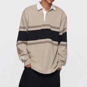 Kotn rugby polo in beige and black stripes